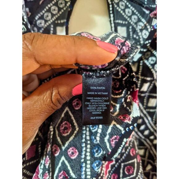 Express Tunic Mini Dress Women's Size XS Black Floral Boho Geometric Keyhole - Picture 5 of 10